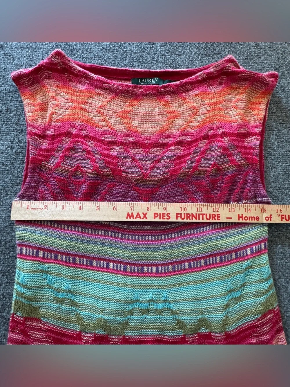 Lauren Ralph Lauren Knit Midi Dress L Funky Boho Southwestern Colorful Linen